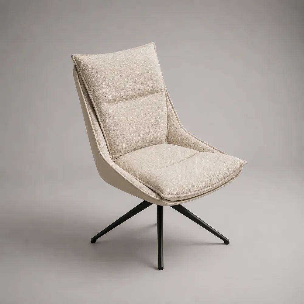 Sedia imbottita in tessuto beige con base in acciaio nero, 66 x 72 x 92 cm
