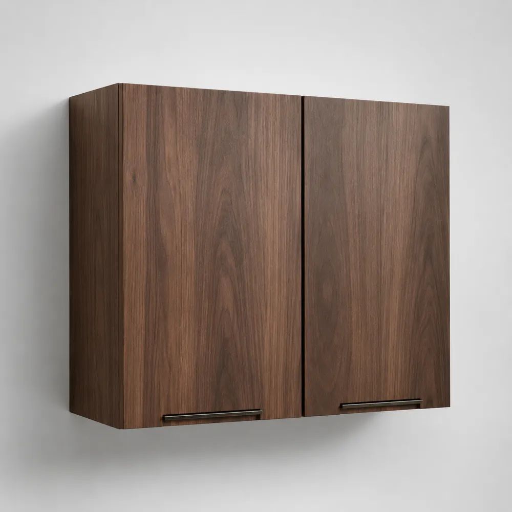 Pensile da cucina a 2 ante in truciolare melaminico effetto noce, marrone e nero, 80 × 32 × 72 cm