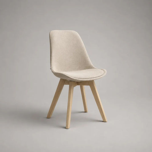 Sedia da pranzo imbottita in tessuto beige con gambe in legno naturale chiaro, 48 x 55 x 84 cm