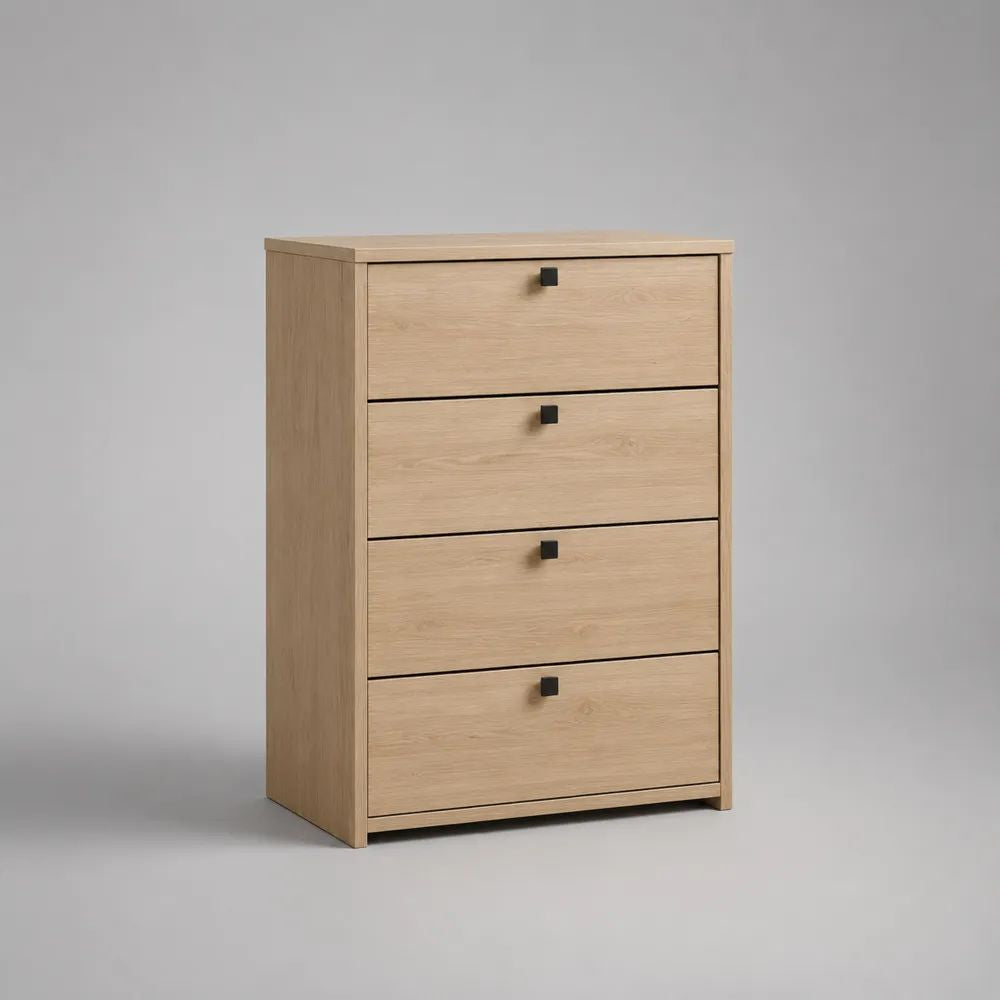 Scarpiera salvaspazio rettangolare a 4 ante ribaltabili in pannello truciolare melaminico, rovere chiaro e nero, 60 × 24 × 100 cm