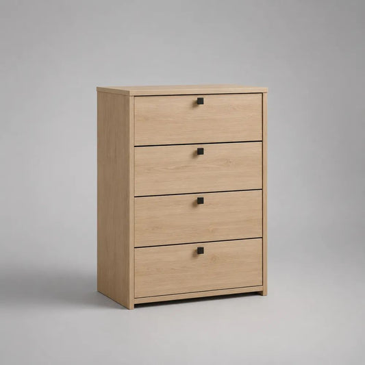 Scarpiera salvaspazio rettangolare a 4 ante ribaltabili in pannello truciolare melaminico, rovere chiaro e nero, 60 × 24 × 100 cm