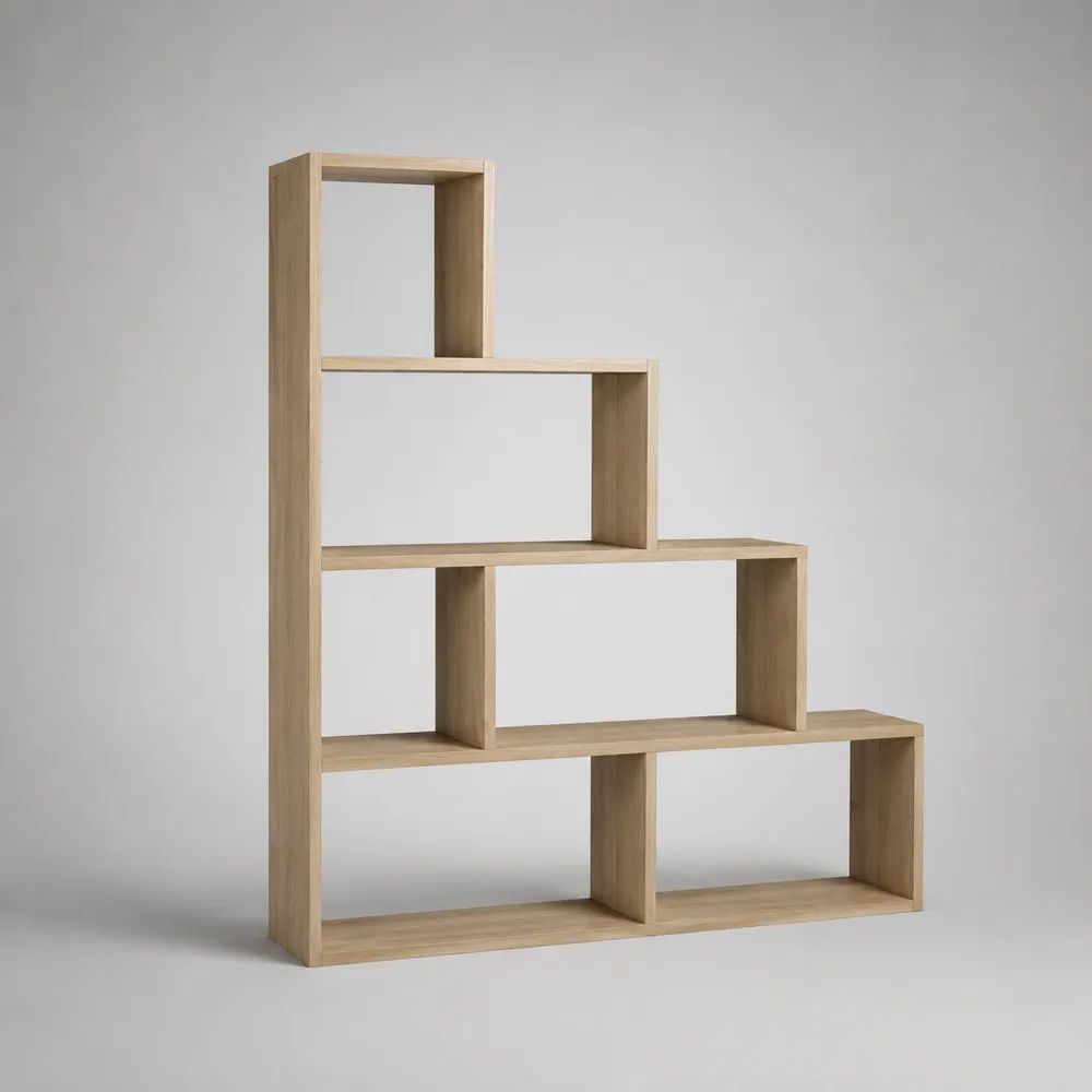 Libreria a scala asimmetrica in truciolare melaminico, rovere chiaro, 120 × 30 × 150 cm