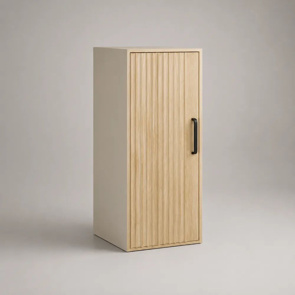 Mobile colonna dispensa da cucina a 1 anta in MDF e truciolare, rovere chiaro e beige, 120 x 40 x 35 cm
