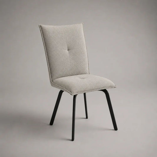 Sedia da pranzo imbottita in tessuto beige con schienale alto e gambe in acciaio nero, 45 x 55 x 88 cm