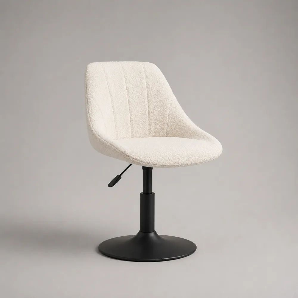 Sedia da pranzo girevole e regolabile in tessuto avorio con schienale curvo e base in metallo nero, 58 x 58 x 79-89 cm