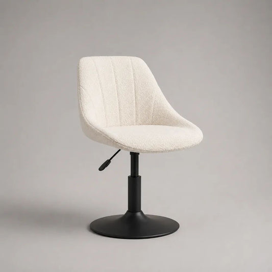 Sedia da pranzo girevole e regolabile in tessuto avorio con schienale curvo e base in metallo nero, 58 x 58 x 79-89 cm
