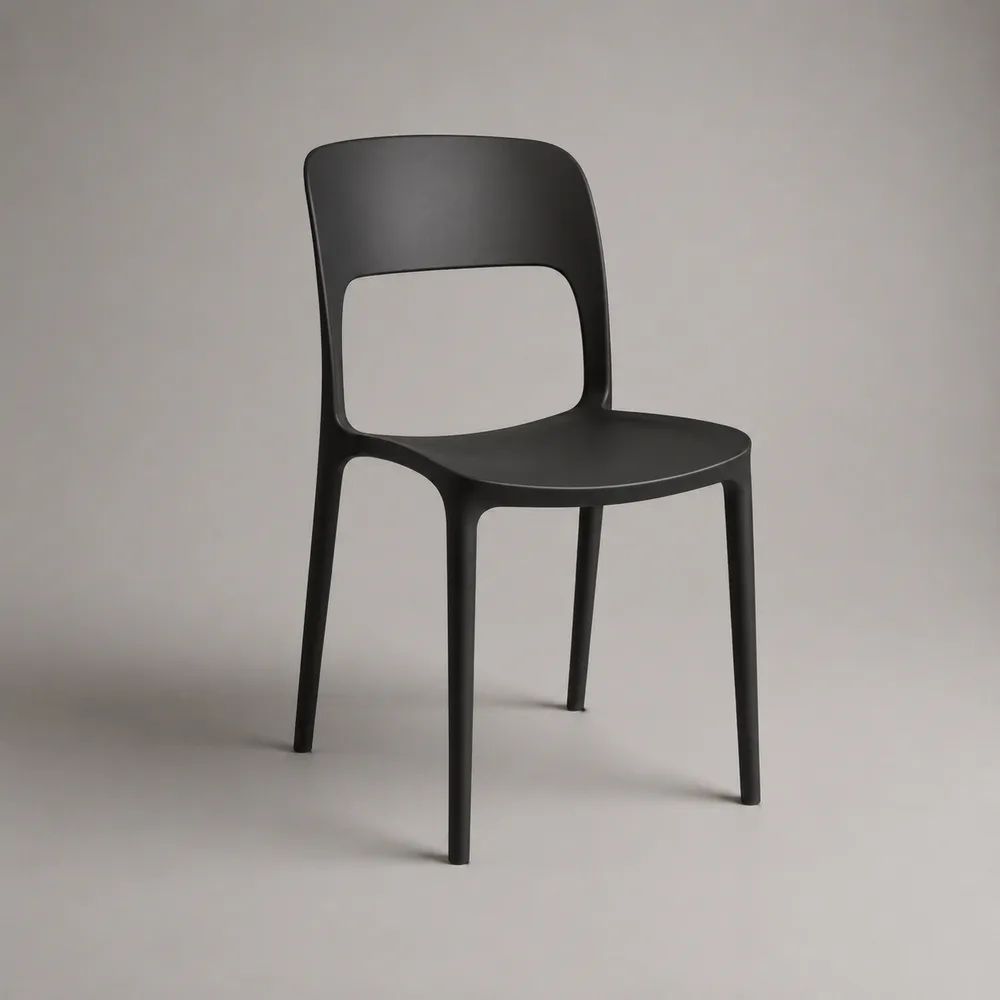 Sedia da pranzo in polipropilene nero con schienale aperto, 50 x 52 x 80 cm
