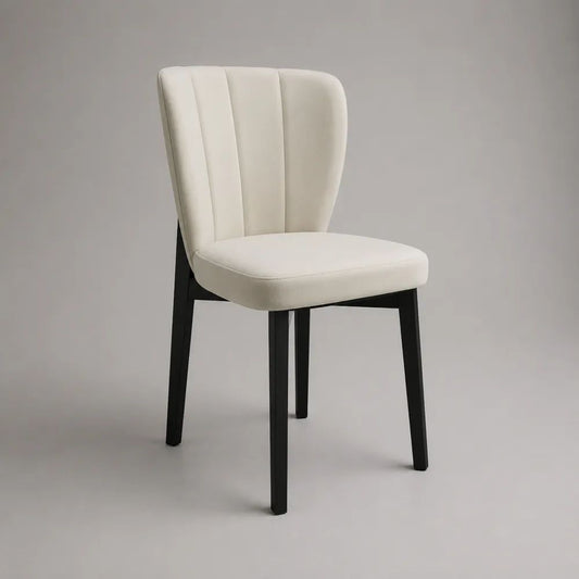 Sedia da pranzo imbottita in velluto crema con gambe in legno nero, 50 x 58 x 86 cm