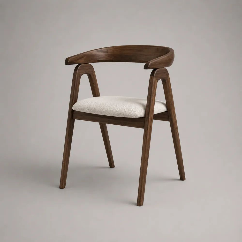 Sedia da pranzo con braccioli in noce massello e tessuto beige, 58 x 55 x 78 cm