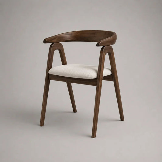 Sedia da pranzo con braccioli in noce massello e tessuto beige, 58 x 55 x 78 cm