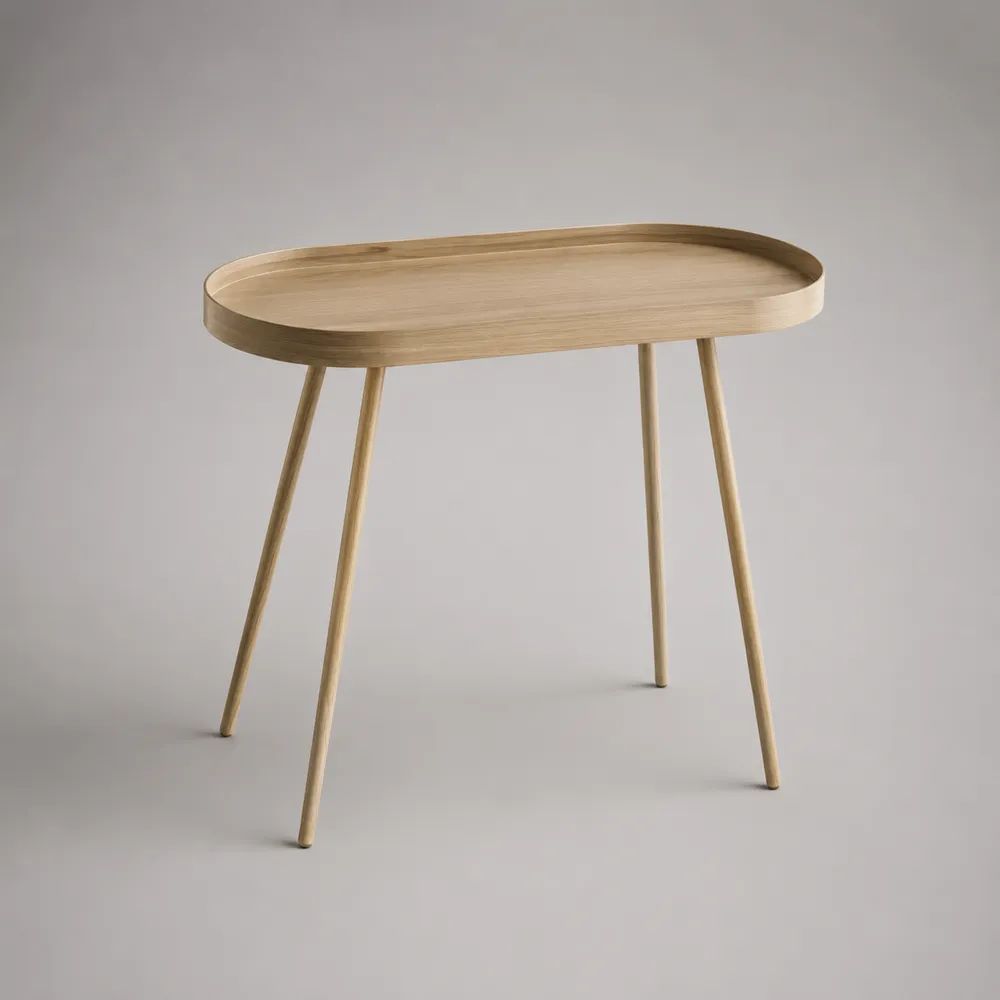 Tavolino laterale rettangolare in legno massello e MDF impiallacciato con bordo rialzato, beige naturale, 70 x 40 x 65 cm