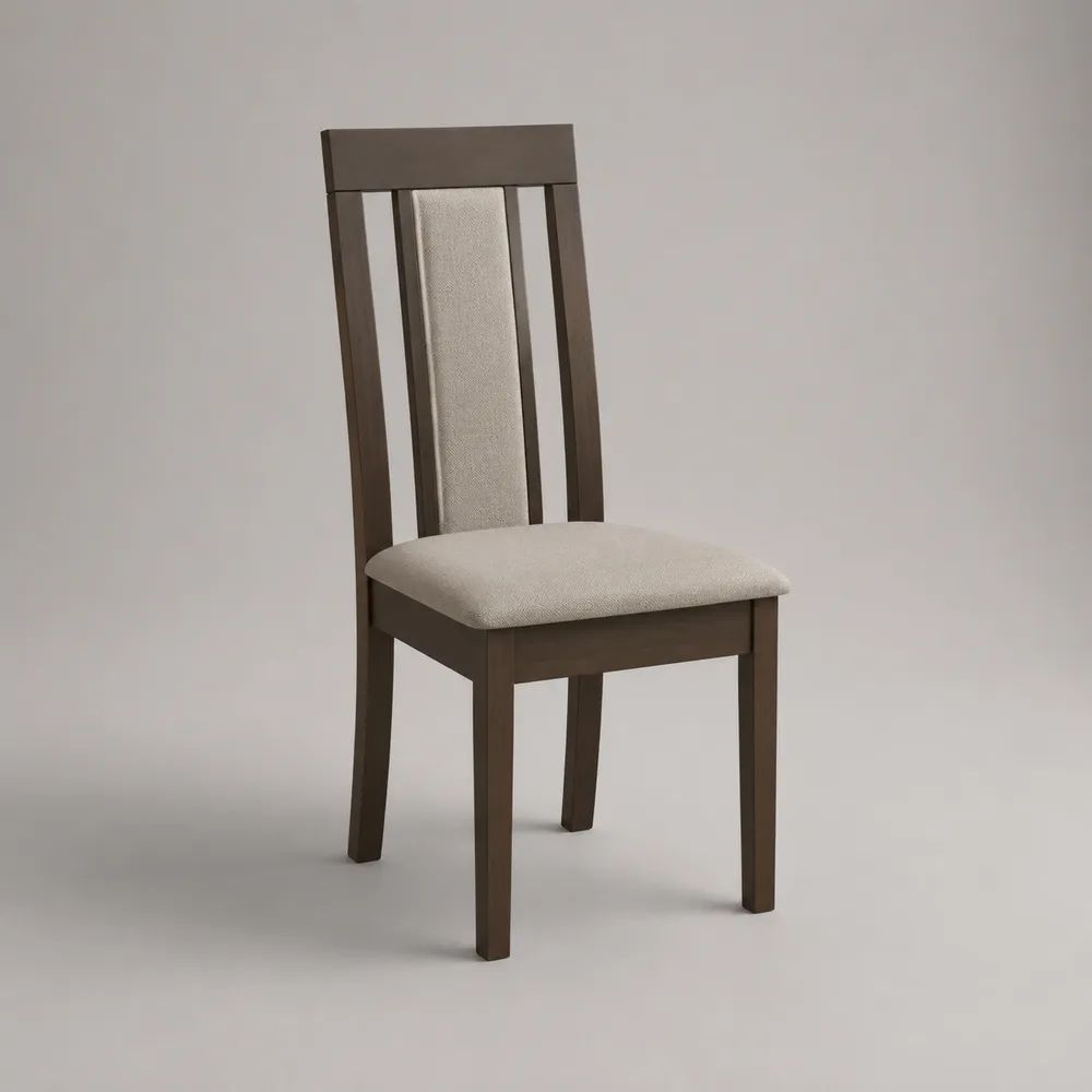 Sedia da pranzo imbottita con schienale alto in legno massello e tessuto, marrone/tortora, 46 × 52 × 98 cm