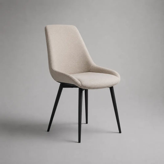 Sedia da pranzo imbottita in tessuto beige con gambe in acciaio nero, 54 x 60 x 88 cm
